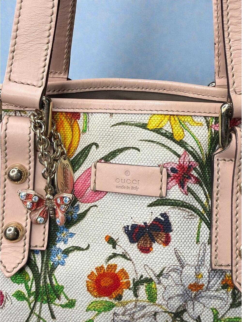 Gucci Authentic Vintage Flora Botanical Canvas Mini Tote Bag - Pink Trim - Picture 5 of 11